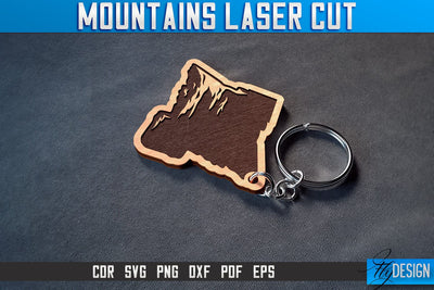 Mountains Keychain Laser Cut SVG | Camping Laser Cut SVG Design | CNC Files SVG Fly Design 