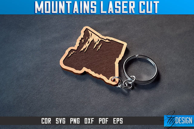 Mountains Keychain Laser Cut SVG | Camping Laser Cut SVG Design | CNC Files SVG Fly Design 