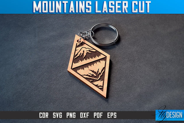 Mountains Keychain Laser Cut SVG | Camping Laser Cut SVG Design | CNC Files SVG Fly Design 