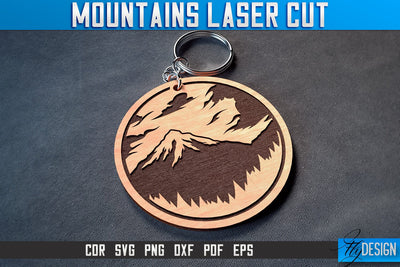 Mountains Keychain Laser Cut SVG | Camping Laser Cut SVG Design | CNC Files SVG Fly Design 