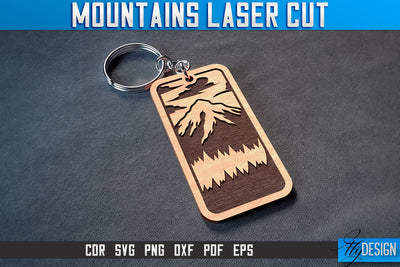 Mountains Keychain Laser Cut SVG | Camping Laser Cut SVG Design | CNC Files SVG Fly Design 
