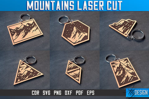 Mountains Keychain Laser Cut SVG | Camping Laser Cut SVG Design | CNC Files SVG Fly Design 