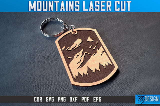 Mountains Keychain Laser Cut SVG | Camping Laser Cut SVG Design | CNC Files SVG Fly Design 