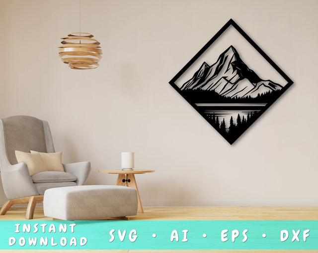 Mountains Laser SVG Cut File, Mountains Glowforge File, Mountains DXF, Mountains Wall Art SVG SVG HappyDesignStudio 