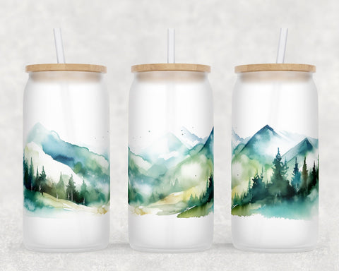 Mountains Libbey Glass Can Wraps, 16oz Glass Can Sublimation Designs, Mountains Glass Can PNG Files Sublimation HappyDesignStudio 