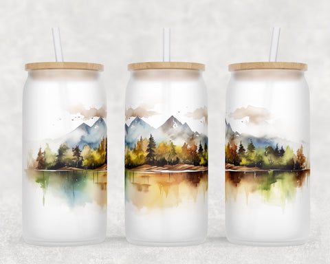 Mountains Libbey Glass Can Wraps, 16oz Glass Can Sublimation Designs, Mountains Glass Can PNG Files Sublimation HappyDesignStudio 