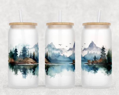 Mountains Libbey Glass Can Wraps, 16oz Glass Can Sublimation Designs, Mountains Glass Can PNG Files Sublimation HappyDesignStudio 