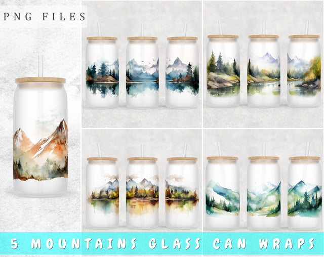 Mountains Libbey Glass Can Wraps, 16oz Glass Can Sublimation Designs, Mountains Glass Can PNG Files Sublimation HappyDesignStudio 