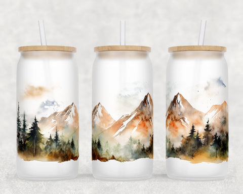 Mountains Libbey Glass Can Wraps, 16oz Glass Can Sublimation Designs, Mountains Glass Can PNG Files Sublimation HappyDesignStudio 