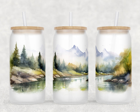 Mountains Libbey Glass Can Wraps, 16oz Glass Can Sublimation Designs, Mountains Glass Can PNG Files Sublimation HappyDesignStudio 