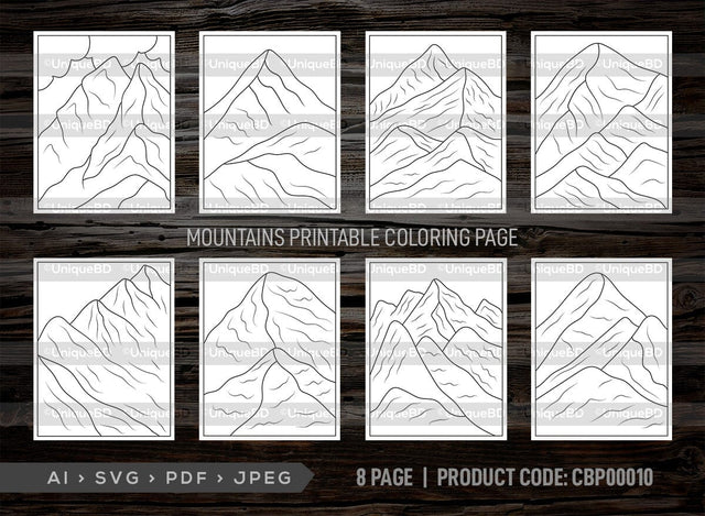 Mountains Printable Coloring Page Bundle, PDF Colouring Book, Instant Download, CBP00010 SVG ETC Craft 