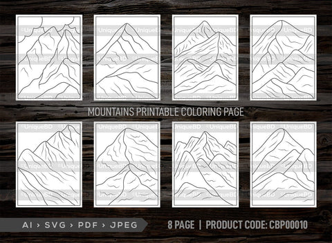 Mountains Printable Coloring Page Bundle, PDF Colouring Book, Instant Download, CBP00010 SVG ETC Craft 
