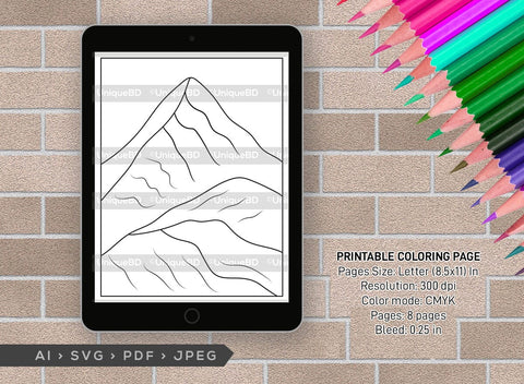 Mountains Printable Coloring Page Bundle, PDF Colouring Book, Instant Download, CBP00010 SVG ETC Craft 