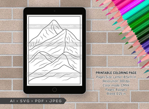 Mountains Printable Coloring Page Bundle, PDF Colouring Book, Instant Download, CBP00010 SVG ETC Craft 