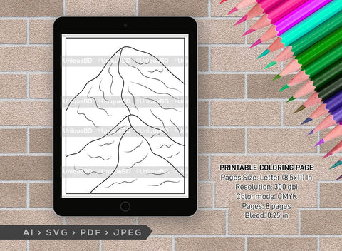 Mountains Printable Coloring Page Bundle, PDF Colouring Book, Instant Download, CBP00010 SVG ETC Craft 