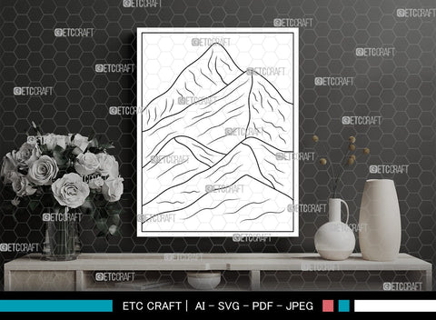 Mountains Printable Coloring Page, PDF Colouring Book, Instant Download, CBP00010 SVG ETC Craft 