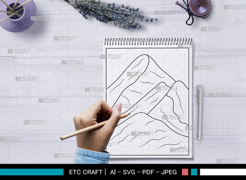 Mountains Printable Coloring Page, PDF Colouring Book, Instant Download, CBP00010 SVG ETC Craft 