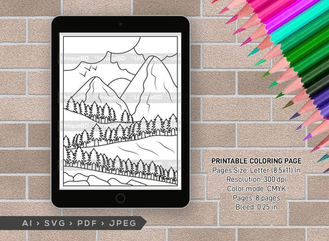 Mountains Spring Season Printable Coloring Page Bundle, PDF Colouring Book, Instant Download, CBP00005 SVG ETC Craft 