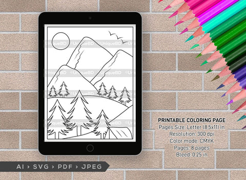 Mountains Spring Season Printable Coloring Page Bundle, PDF Colouring Book, Instant Download, CBP00005 SVG ETC Craft 