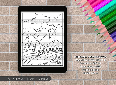 Mountains Spring Season Printable Coloring Page Bundle, PDF Colouring Book, Instant Download, CBP00005 SVG ETC Craft 