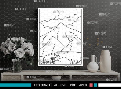 Mountains Spring Season Printable Coloring Page, PDF Colouring Book, Instant Download, CBP00005 SVG ETC Craft 