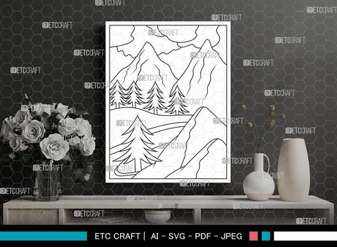 Mountains Spring Season Printable Coloring Page, PDF Colouring Book, Instant Download, CBP00005 SVG ETC Craft 