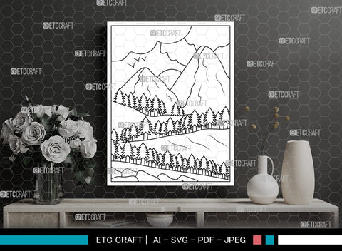 Mountains Spring Season Printable Coloring Page, PDF Colouring Book, Instant Download, CBP00005 SVG ETC Craft 