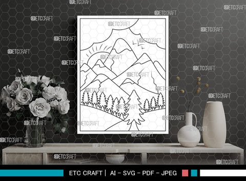 Mountains Spring Season Printable Coloring Page, PDF Colouring Book, Instant Download, CBP00005 SVG ETC Craft 