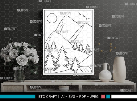 Mountains Spring Season Printable Coloring Page, PDF Colouring Book, Instant Download, CBP00005 SVG ETC Craft 