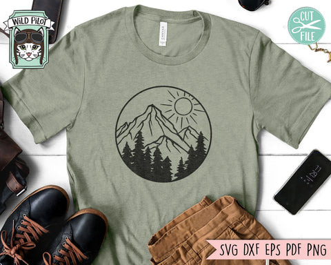 Mountains SVG, Adventure SVG, Forest SVG, Outdoors svg, Camping svg, Hiking svg, Explorer svg, Adventure Clipart, Mountains Clipart, Round svg SVG Wild Pilot 
