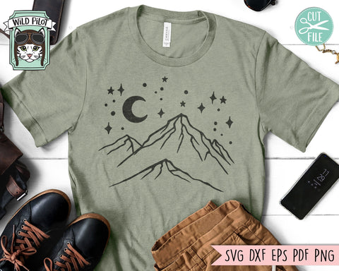 Mountains SVG, Adventure SVG, Outdoors SVG, Camping svg, Hiking svg, Night Sky svg, Adventure Clipart, Explorer svg, Mountains Clipart SVG Wild Pilot 