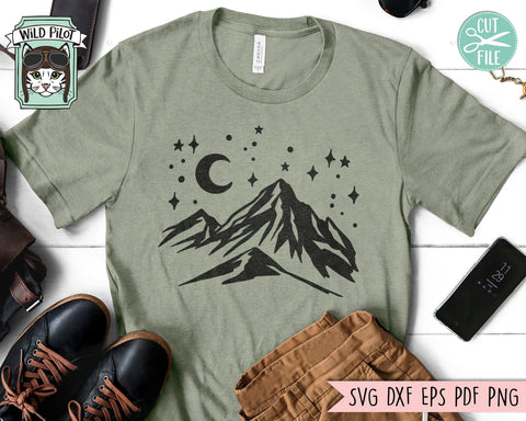 Mountains SVG, Adventure SVG, Outdoors SVG, Camping svg, Hiking svg, Night Sky svg, Adventure Clipart, Explorer svg, Mountains Clipart SVG Wild Pilot 