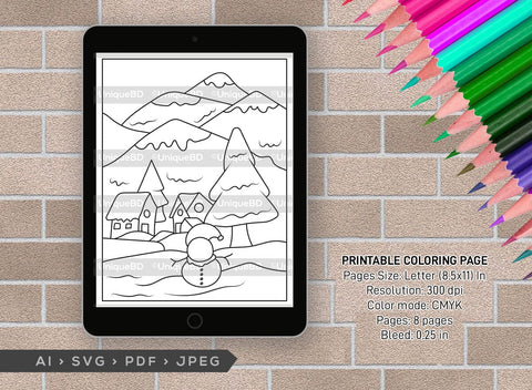 Mountains Winter Season Printable Coloring Page Bundle, PDF Colouring Book, Instant Download, CBP00006 SVG ETC Craft 
