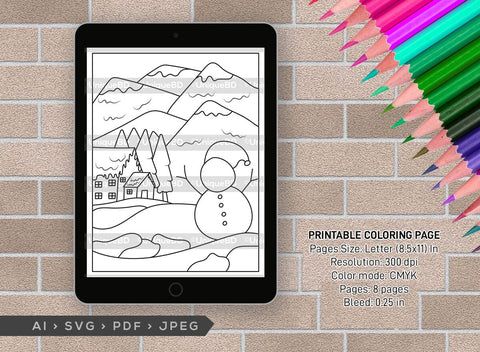 Mountains Winter Season Printable Coloring Page Bundle, PDF Colouring Book, Instant Download, CBP00006 SVG ETC Craft 