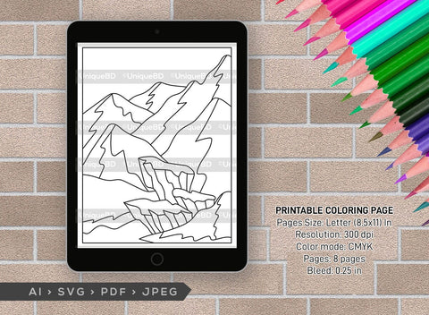 Mountains Winter Season Printable Coloring Page Bundle, PDF Colouring Book, Instant Download, CBP00006 SVG ETC Craft 
