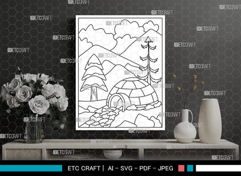 Mountains Winter Season Printable Coloring Page, PDF Colouring Book, Instant Download, CBP00006 SVG ETC Craft 
