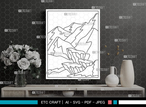 Mountains Winter Season Printable Coloring Page, PDF Colouring Book, Instant Download, CBP00006 SVG ETC Craft 
