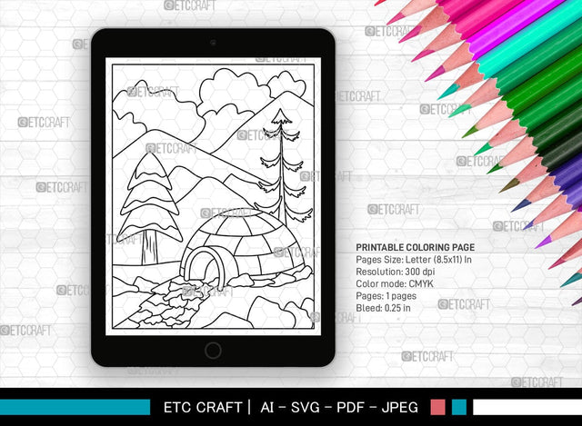 Mountains Winter Season Printable Coloring Page, PDF Colouring Book, Instant Download, CBP00006 SVG ETC Craft 