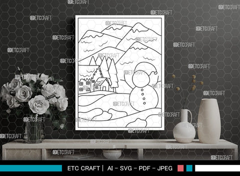 Mountains Winter Season Printable Coloring Page, PDF Colouring Book, Instant Download, CBP00006 SVG ETC Craft 
