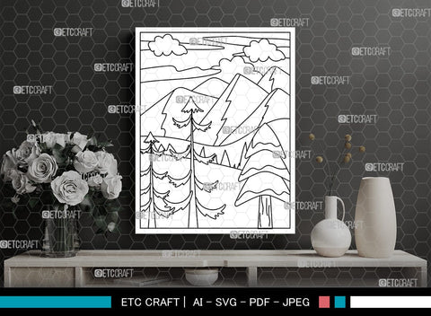Mountains Winter Season Printable Coloring Page, PDF Colouring Book, Instant Download, CBP00006 SVG ETC Craft 