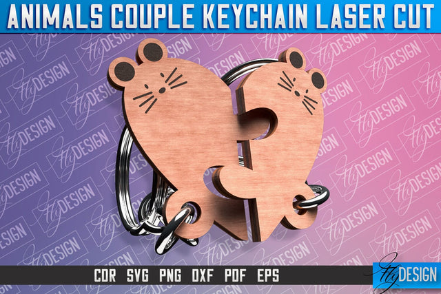 Mouse Couple Keychain | Laser Cut SVG Design | CNC Files SVG Fly Design 