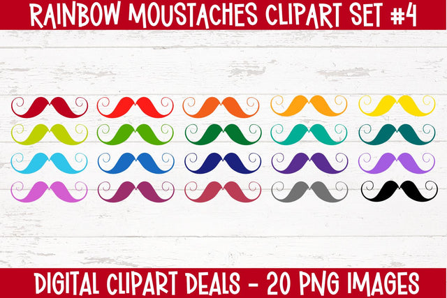 Moustache PNG Clipart - Rainbow Moustache #4 Elements Clipart Set Sublimation Digital Clipart Deals 