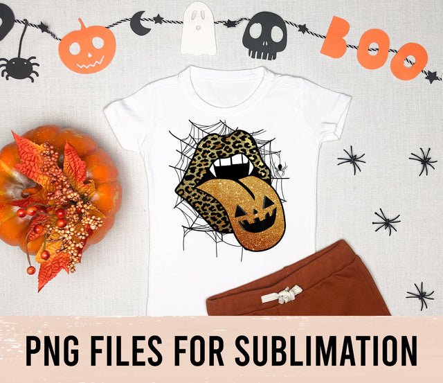 Mouth Pumpkin Tongue with Leopard PNG, Halloween Lips PNG, Leopard Pumpkin Lips and Tongue SVG BOO-design 