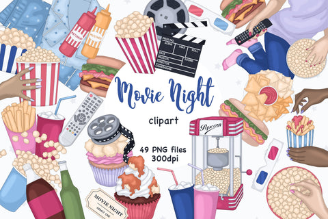 Movie Night Clipart | Weekend Illustration SVG GlamArtZhanna 