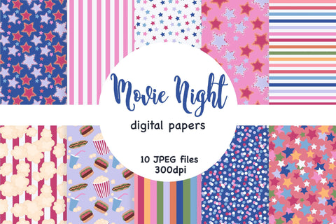 Movie Night Digital Paper | Stars Seamless Pattern Digital Pattern GlamArtZhanna 