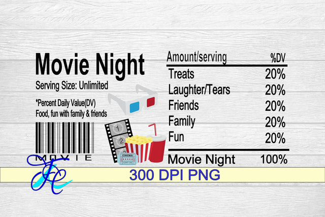 Movie Night Nutrition Label SVG Family Creations 