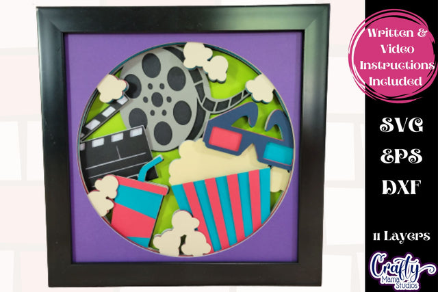 Movie Svg Shadow Box, 3D Layered Movie Night Popcorn Svg SVG Crafty Mama Studios 