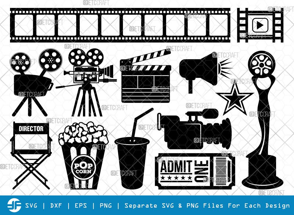 Movie Theme SVG Cut Files, Movie Theme Silhouette, Popcorn Svg