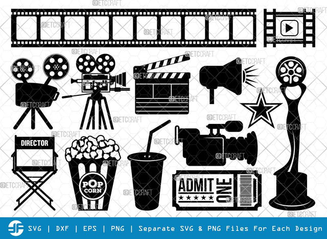 Movie Theme SVG Cut Files | Movie Theme Silhouette | Popcorn Svg | Movie Awards Svg SVG ETC Craft 