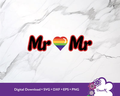 Mr and Mr Rainbow Pride Heart SVG | Celebrate LGBTQ+ Diversity SVG DawnKDesigns 
